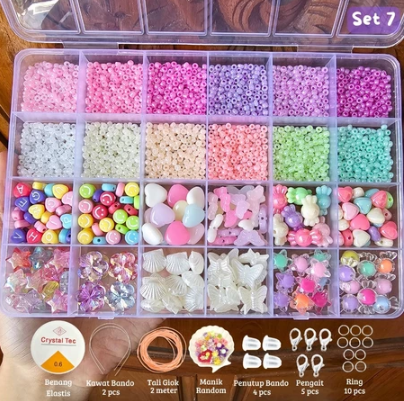 DIY Craft Kit Gelang Manik Manik Aesthetic - Manik Manik Pasir 1 Box Lengkap - Set Pernak Pernik Meronce Mote - SET 7
